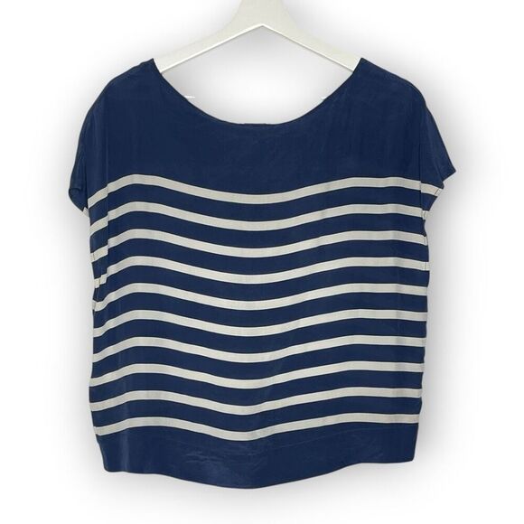 Joie Silk Navy White Striped Sailor Shirt Top Blouse Women’s Size Small - Picture 3 of 12